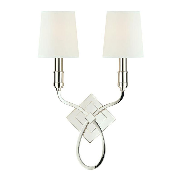 Westbury 2-Light Wall Sconce in Nickel Finish with White Shade Hudson Valley 422-PN-WS