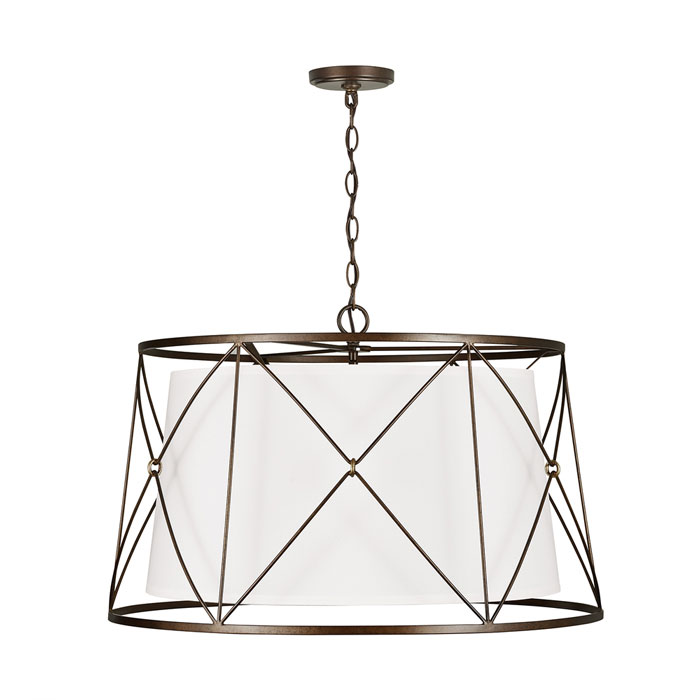 Adrian Collection 6-Light Pendant in Buffed Brone with White Fabric Shade Capital 338661FZ