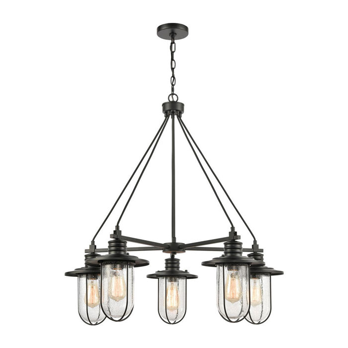 Lakeshore Drive Collection 5-Light Chandelier in Matte Black with Seedy Glass Caged Shades ELK Home 46404/5