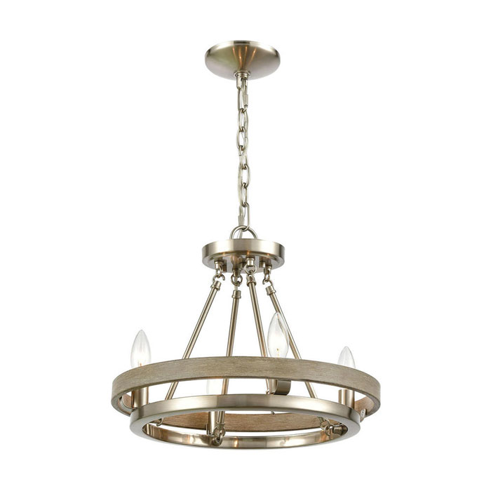 Ramsay Collection 4-Light Chandelier in Satin Nickel with Beechwood-Finished Outer Ring ELK Home 75064/4