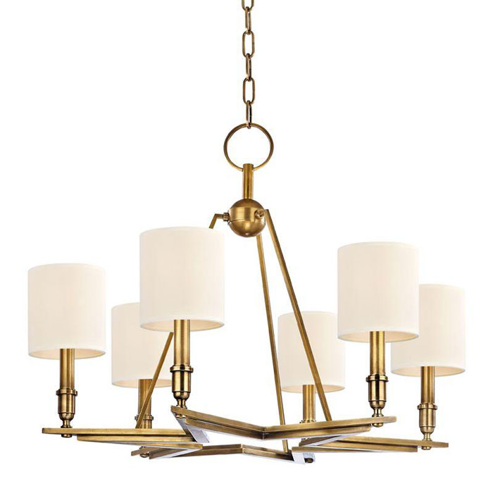 Bethesda Collection 6-Light Chandelier in Aged Brass with Eco-Paper Shades Hudson Valley 4086-AGB