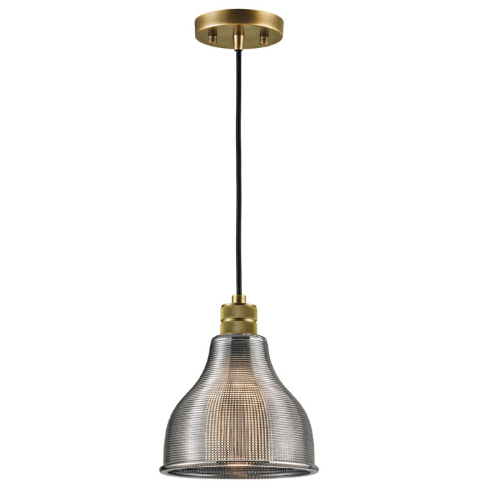 Devin Collection 1-Light Mini Pendant in Natural Brass with Smoke Prismatic Glass Shade Kichler 43551NBR