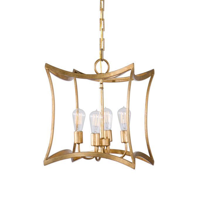 Dore Collection 4-Light Pendant Lantern in Gold Leaf Finish with Edison Sockets Uttermost 22074