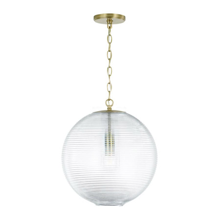 Dolan Collection 1-Light Pendant in Matte Brass with Clear Ribbed Glass Globe Shade Capital Lighting 349911MA