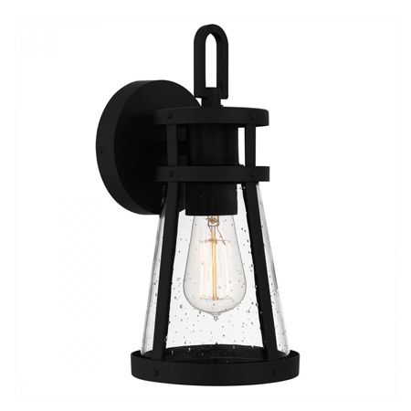 Barber Collection 1-Light Outdoor Lantern in Matte Black with Clear Seedy Glass Shade Quoizel BAB8406MBK