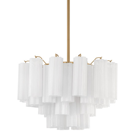 Addis Collection 9-Light Chandelier in Aged Brass with Tiered Transparent Textured Tronchi Glass Tubes Crystorama 308-AG-WH