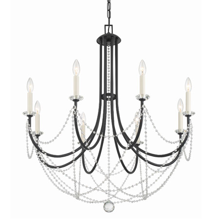 Delilah Collection 8-Light Chandelier in Matte Black with Crisscrossed Cascading Crystal Beads with Crystal Orb Crystorama DEL-90808-MK