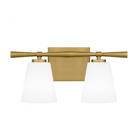 Brindley Collection 2-Light Bath Vanity in Aged Brass with Soft Opal Etched Glass Shades Quoizel BID8616AB