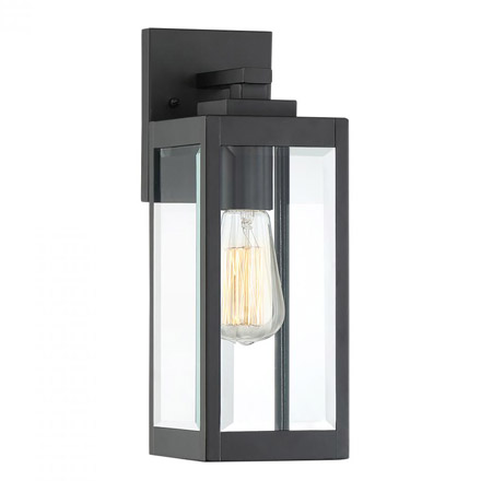 Westover Collection 1-Light Outdoor Wall Lantern in Earth Black with Clear Beveled Glass Panels Quoizel WVR8405EK