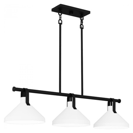 Brink Island Collection 3-Light Island Pendant in Black with White Metal Shades Quoizel BIK338MBK