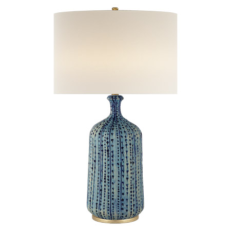 Culloden Collection 1-Light Table Lamp with Pebbled Aquamarine Ceramic Base and Round Hardback Cream Linen Shade Visual Comfort ARN3608PA-L