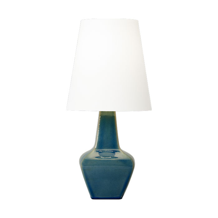 Diogo Collection 1-Light Table lamp with Blue Anglia Crackle Ceramic Base and White Linen Shade Visual Comfort AET1151