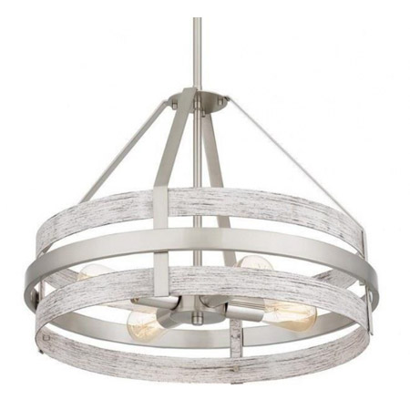 Gadsen Collection 4-Light Pendant in Brushed Nickel with Alternating Weathered Wood Banded Shade Quoizel GDN2820BN