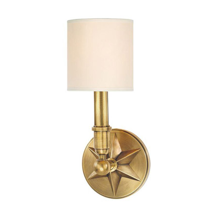 Bethesda Collection 1-Light Wall Sconce in Aged Brass with Cream Eco Paper Shade Hudson Valley 4081-AGB